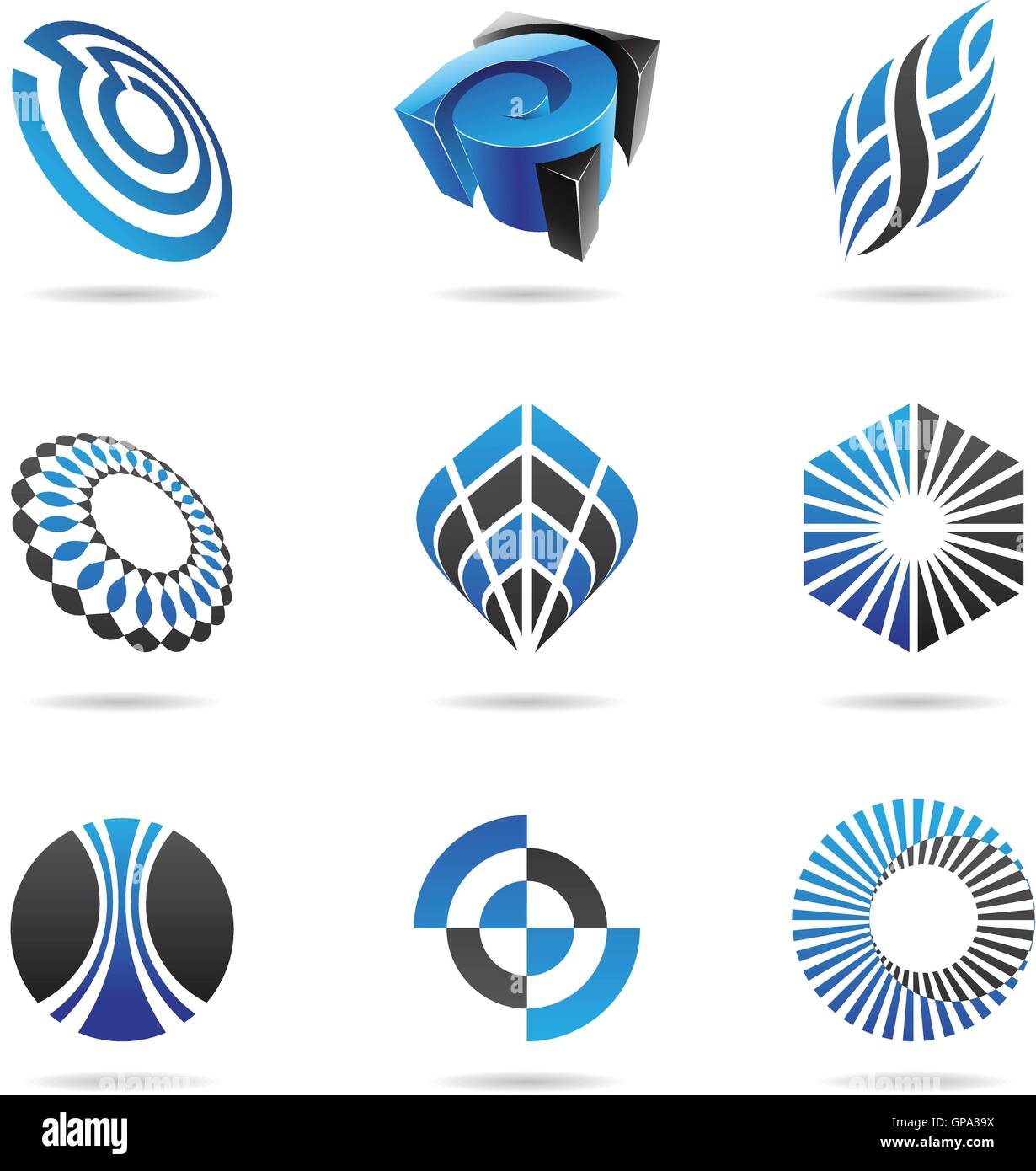 Varie blu icone astratto isolato su uno sfondo bianco Illustrazione Vettoriale