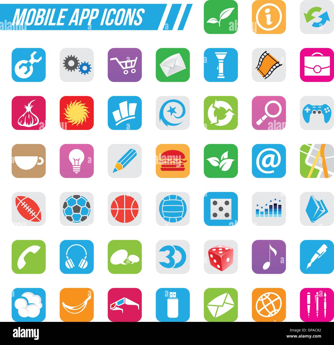 Illustrazione Vettoriale Mobile App icone, isolato su uno sfondo bianco  Immagine e Vettoriale - Alamy