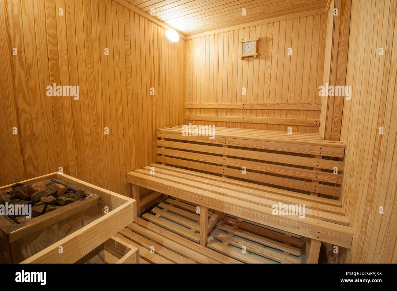Dettaglio interni di una sauna nella spa di lusso centro di bellezza Foto Stock
