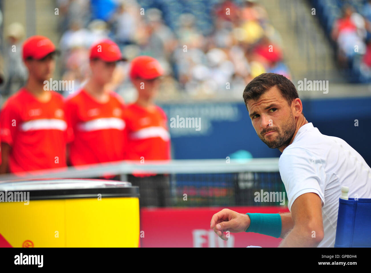 Grigor Dimitrov al 2016 Roger Cup torneo di tennis a Toronto. Foto Stock