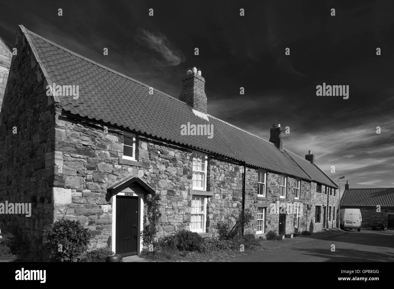 Cottage sull Isola Santa di Lindisfarne, Northumberland, North East England, Regno Unito Foto Stock