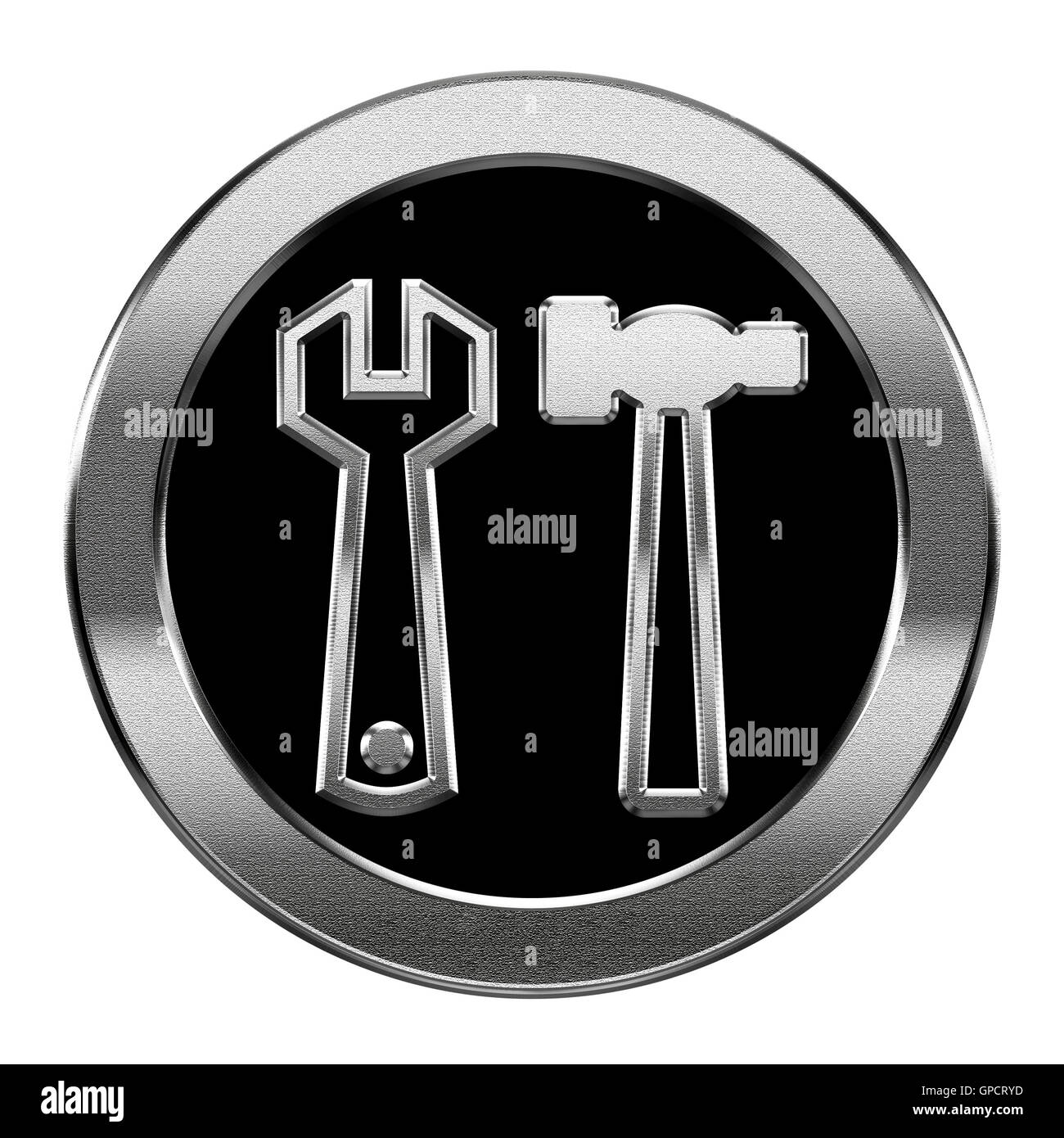 Icona Strumenti argento, isolati su sfondo bianco. Foto Stock