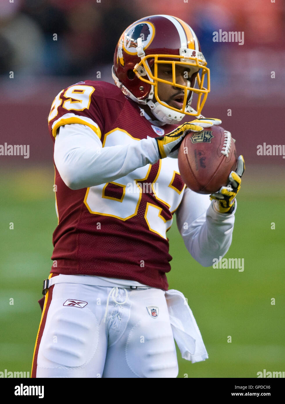 Il wide receiver dei Washington Redskins Santana Moss (89). I Washington Redskins sconfissero i Philadelphia Eagles 10-3 in una partita di football NFL tenutasi al Fedex Field di Landover, Maryland, domenica 21 dicembre 2008. Foto Stock