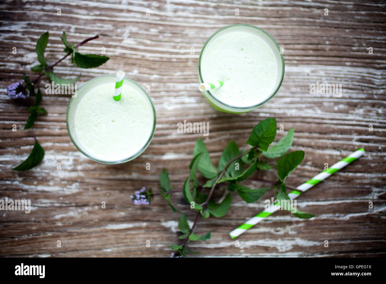 Verde sano di succo da frutta e verdura Foto Stock