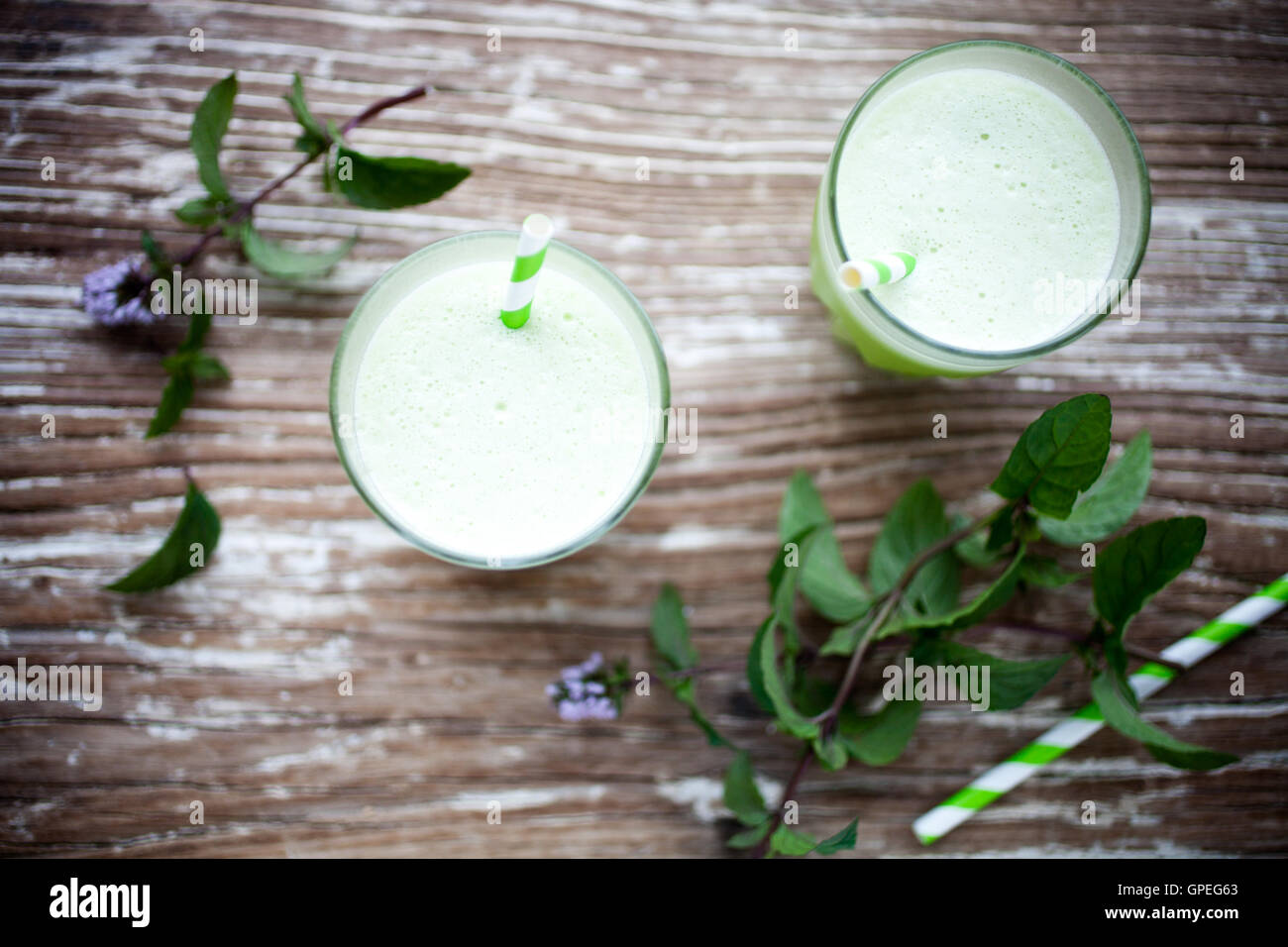 Verde sano di succo da frutta e verdura Foto Stock