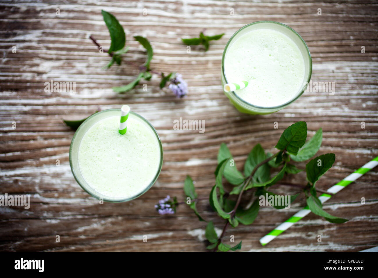 Verde sano di succo da frutta e verdura Foto Stock