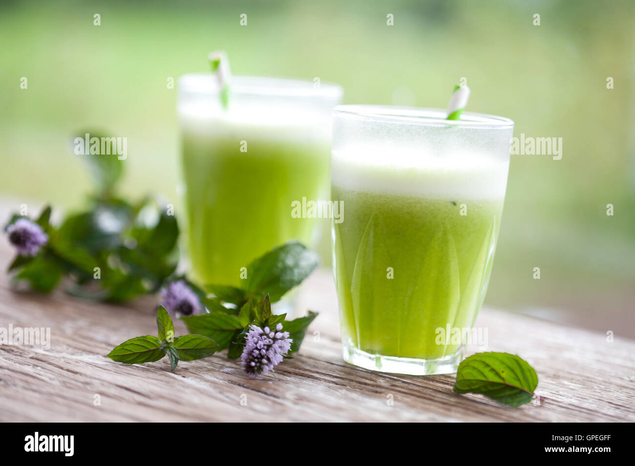 Verde sano di succo da frutta e verdura Foto Stock
