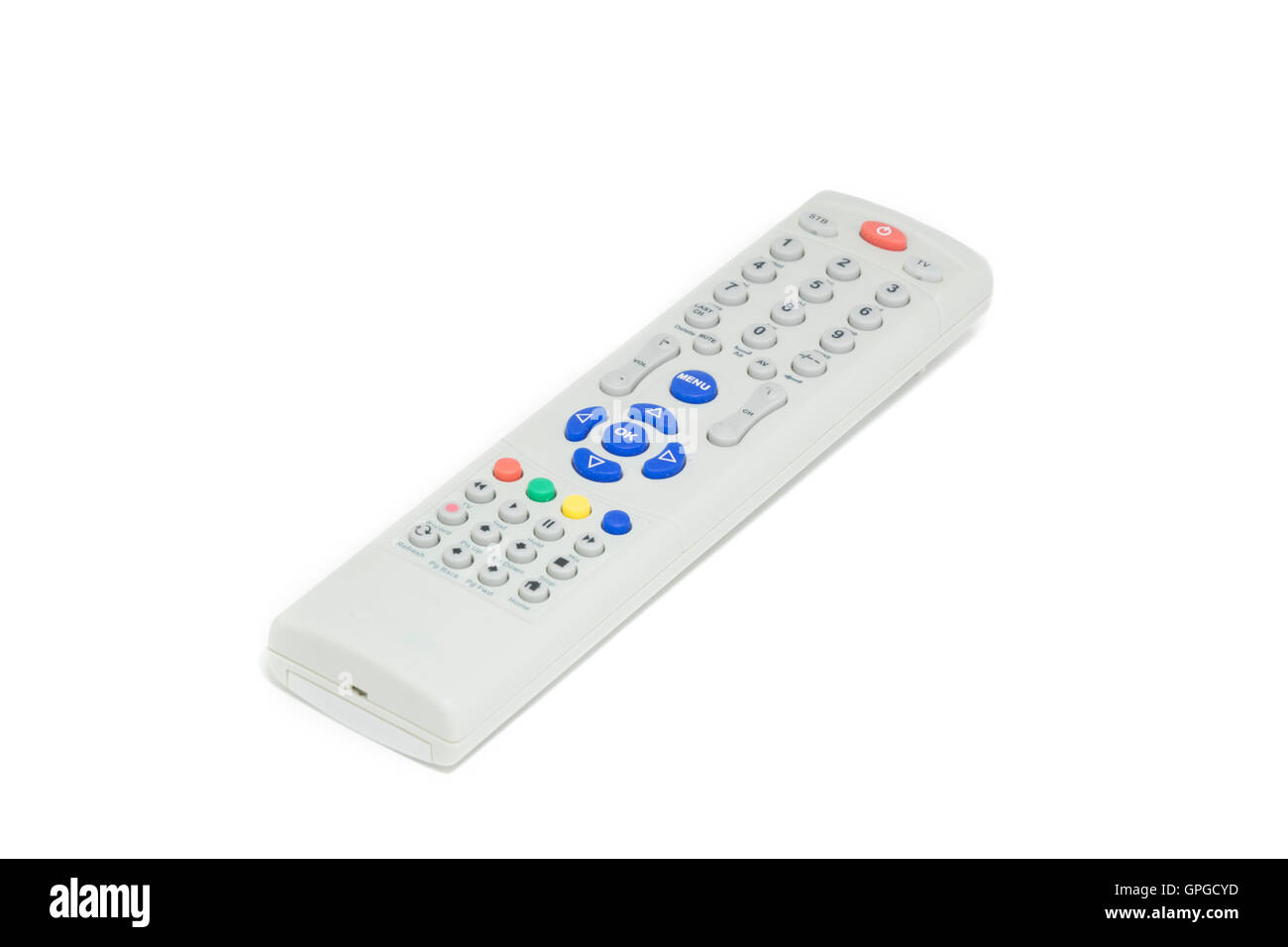 Il dispositivo di controllo remoto isolati su sfondo bianco Foto Stock