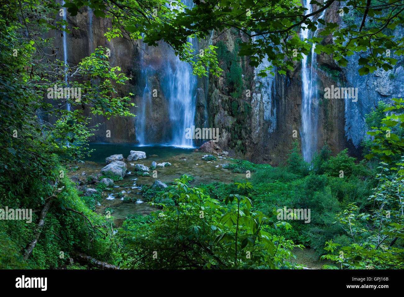 Veliki Slap Waterfall parte principale nel Parco Nazionale dei Laghi di Plitvice, Croazia Foto Stock