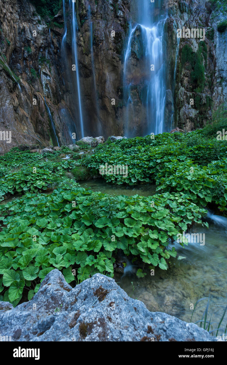 Veliki Slap Waterfall parte principale nel Parco Nazionale dei Laghi di Plitvice, Croazia Foto Stock