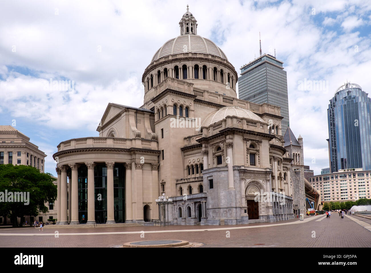 La prima chiesa di Cristo, scienziato, in Christian Science Center di Boston, Massachusetts. Stati Uniti d'America Foto Stock