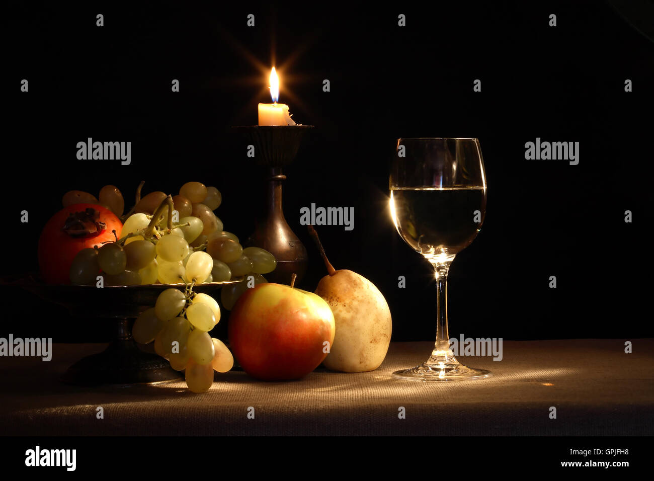 Frutta e vino Foto Stock