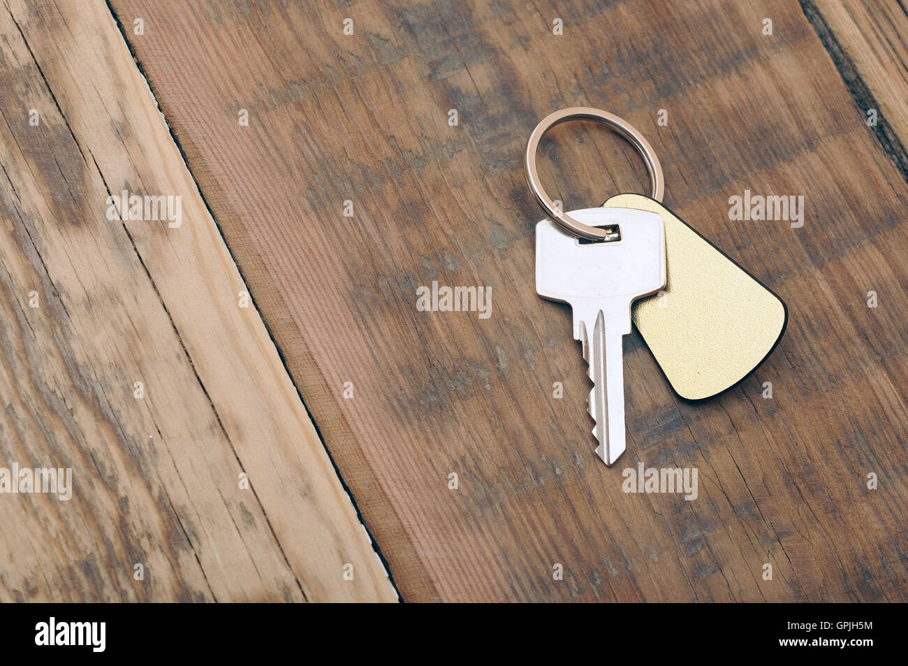 Chiave di argento con tag vuoto Foto Stock