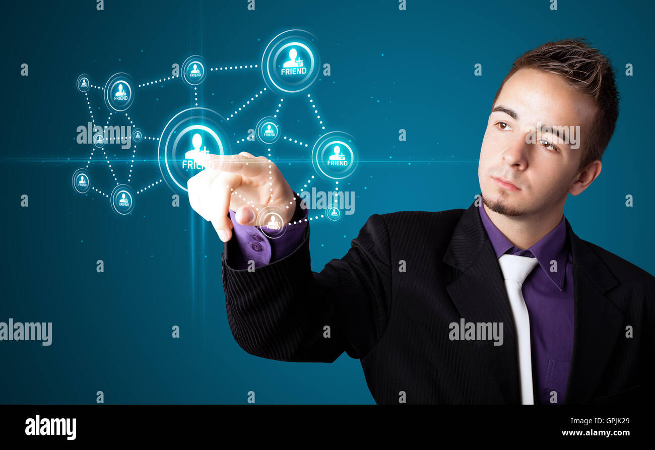 Imprenditore moderno di pressatura di tipo sociale di icone Foto Stock