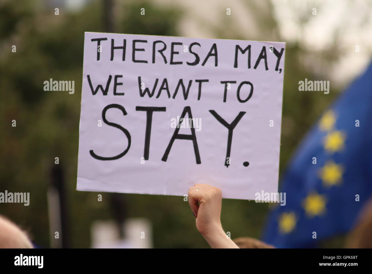 Londra, Regno Unito il 3 settembre 2016 Teresa targhetta può protestare per il settembre 2016 'Marco per l'Europa": credito verrà Saunders/Alamy Live News Foto Stock