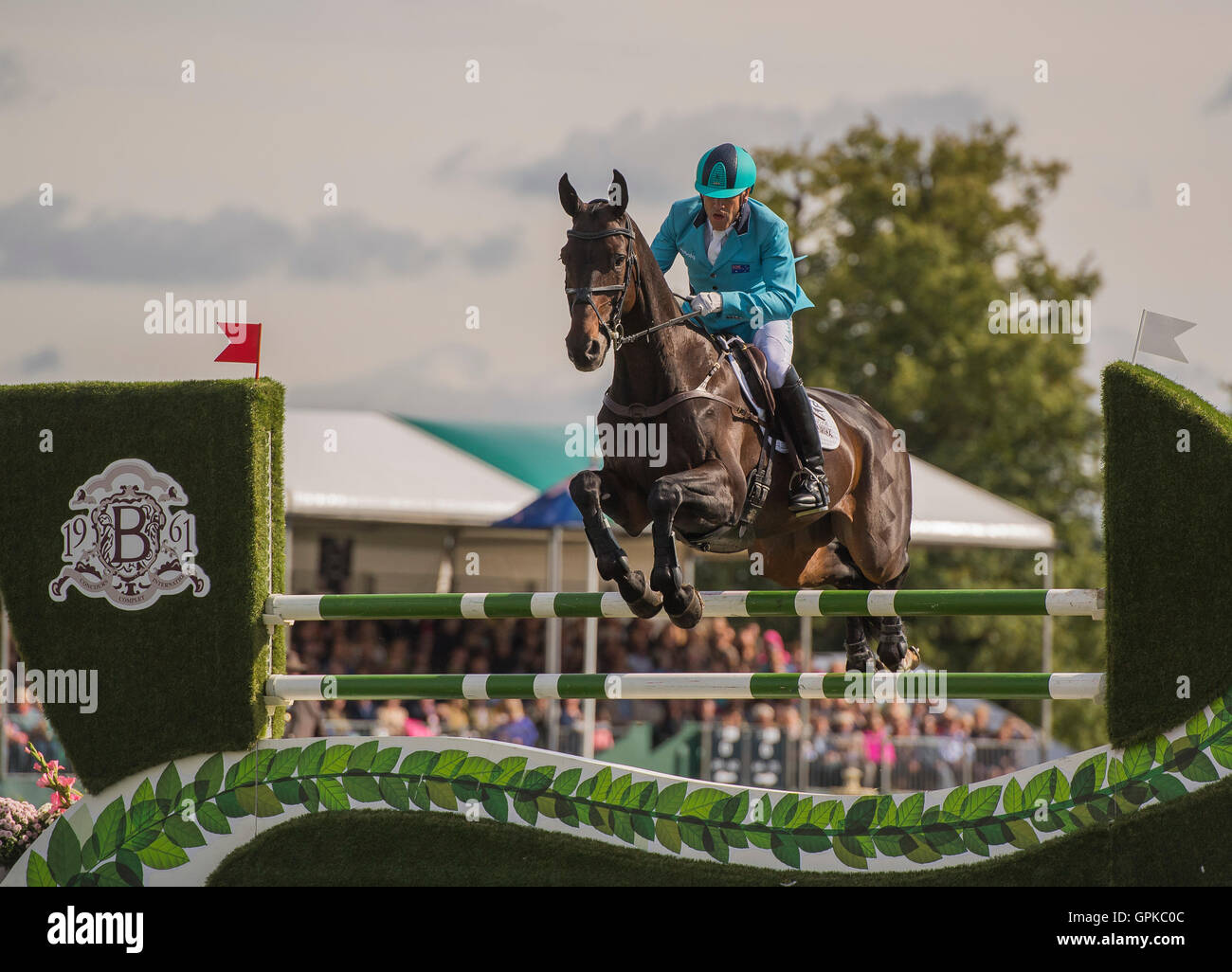 Burghley House, Burghley, UK. 04 Sep, 2016. Land Rover Burghley Horse Trials. Show Jumping. Laurino (AUS) cavalcato da Andrew Hoy competere nel Showjumping © Azione Sport Plus/Alamy Live News Foto Stock