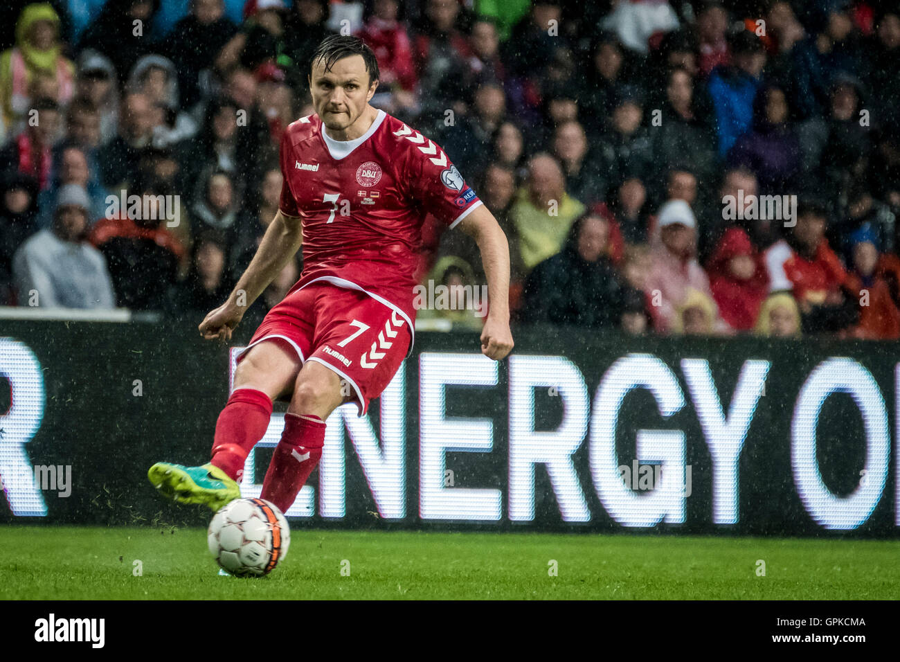 Danimarca, Copenaghen, 4 settembre 2016. William Kvist (7) della Danimarca visto durante la Coppa del Mondo il qualificatore tra la Danimarca e l'Armenia in Telia Parken. Foto Stock