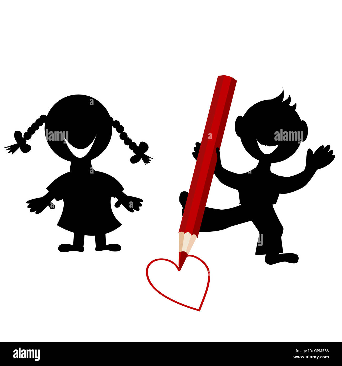 Sfondo con bambini sagome di disegno di un cuore Foto Stock