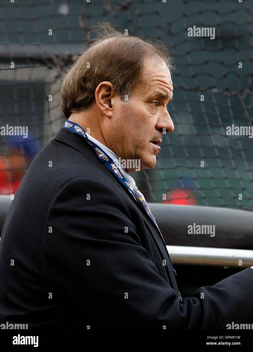 Oct 27, 2010; San Francisco, CA, Stati Uniti d'America; ESPN analista Chris Berman gioco uno dei World Series 2010 tra i San Francisco Giants e i Texas Rangers di AT&T Park. Foto Stock