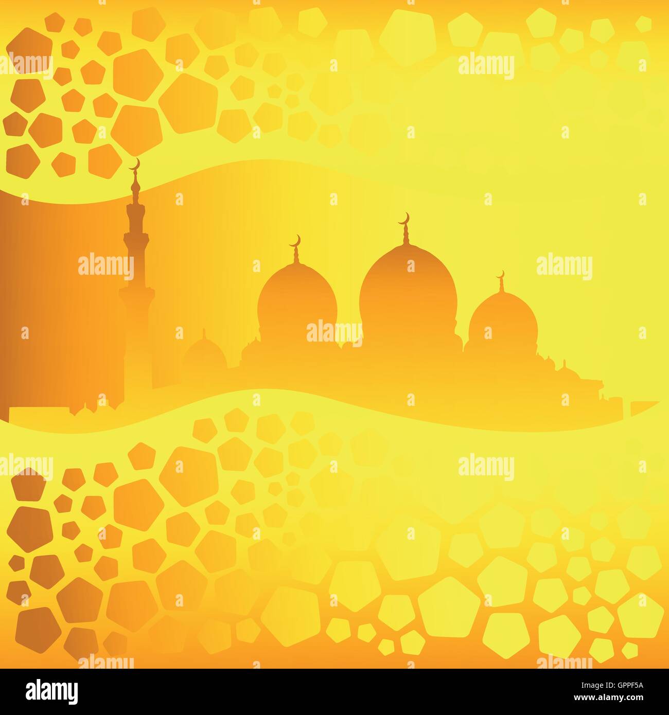 La moschea dorata silhouette e pentagoni trasparente pattern Illustrazione Vettoriale