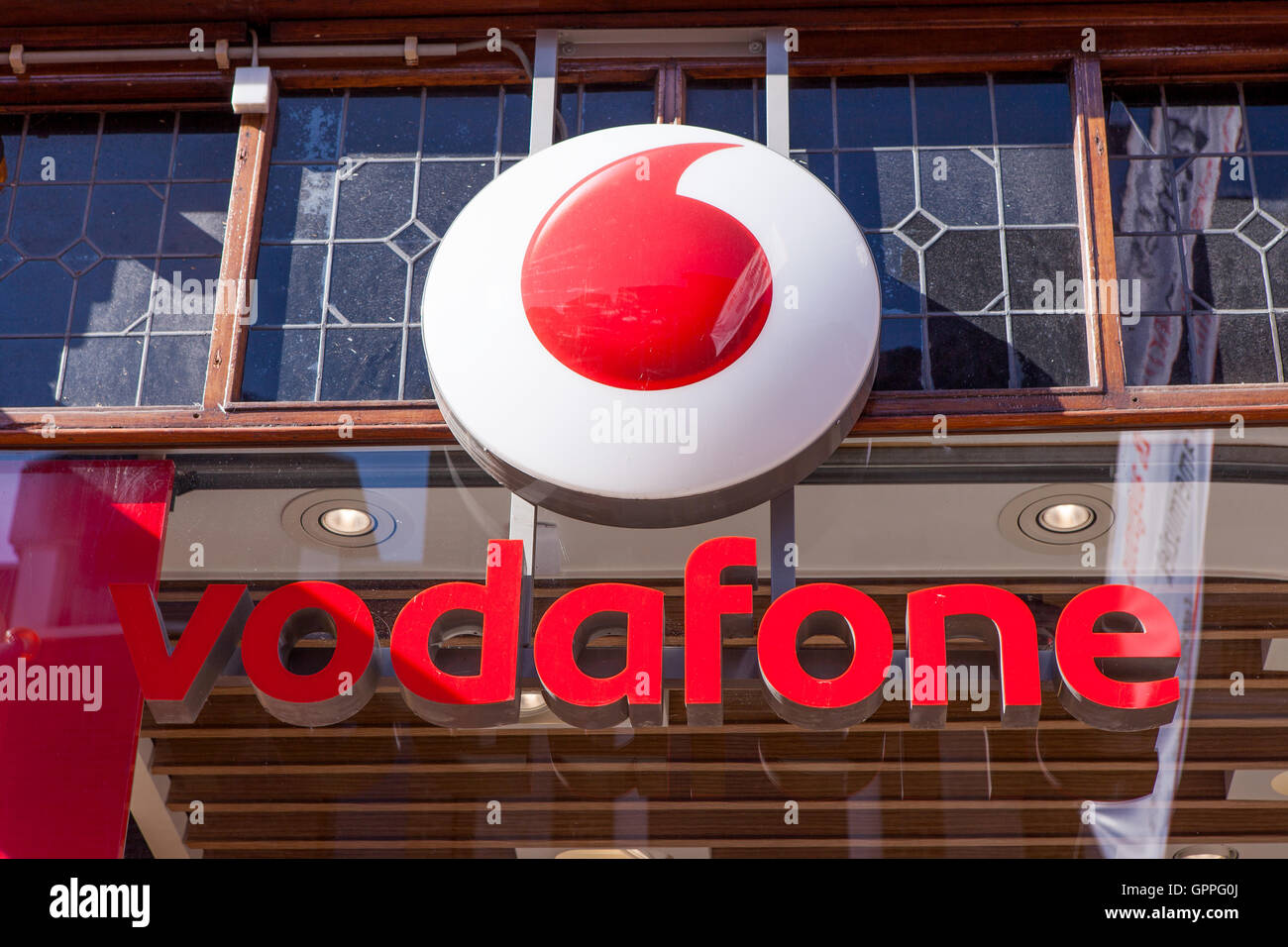 Logo Vodafone. Vodafone Group è un British telecommunications company con sede a Londra e con sede in Foto Stock