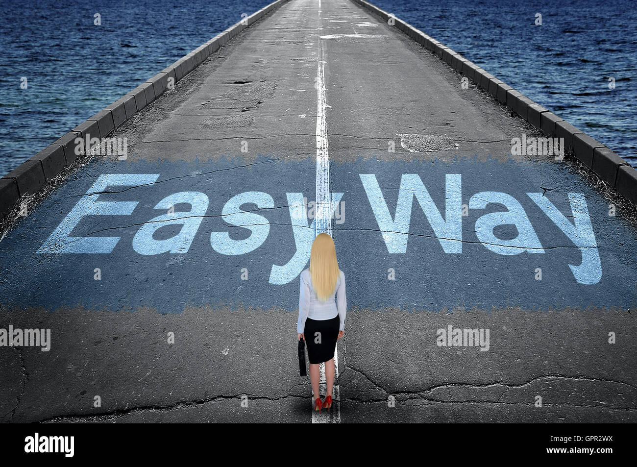 Semplice messaggio su strada e business donna Foto Stock