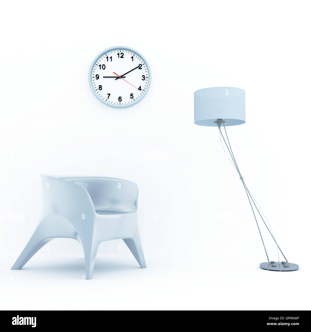 Divano con lampada e orologio in home interno Foto Stock