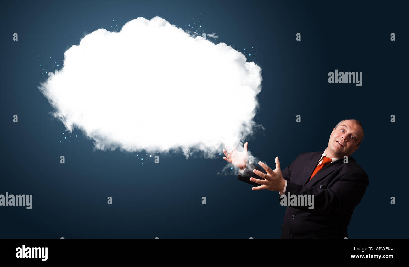 Crazy businessman presentazione abstract cloud spazio di copia Foto Stock