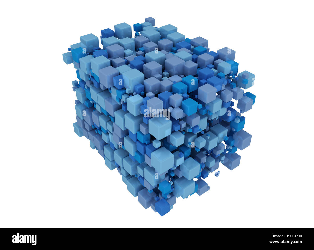 Cubi blu 3D. Isolato su sfondo bianco Foto Stock