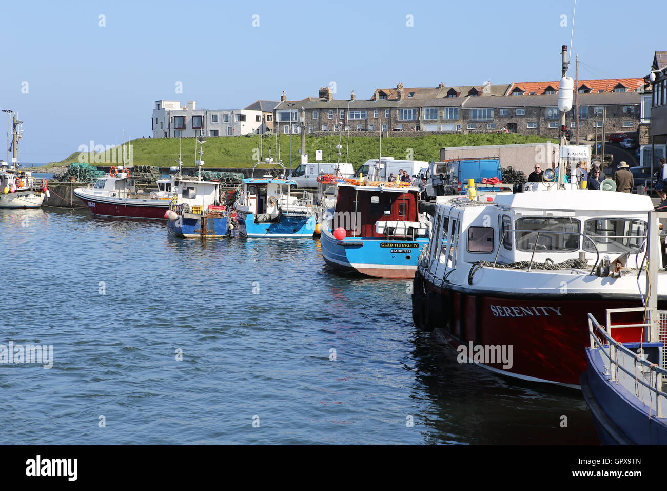 Porto con barche di Northumberland REGNO UNITO Foto Stock