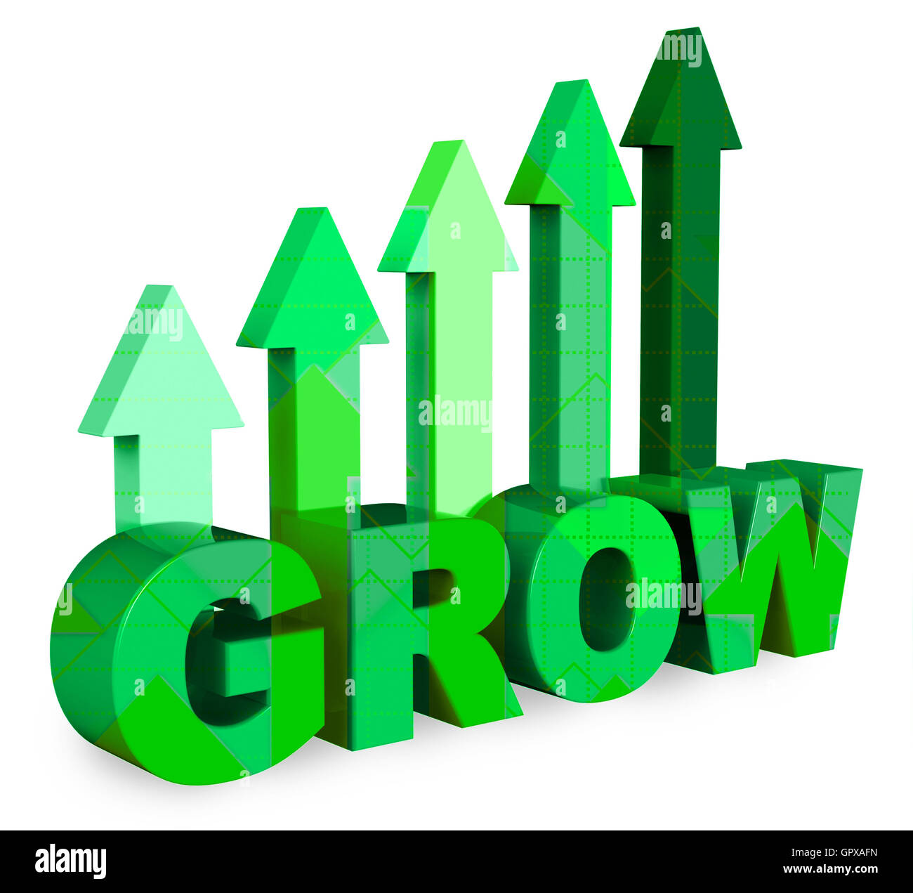Crescono le frecce che indicano la crescente crescita e migliorare il rendering 3D Foto Stock