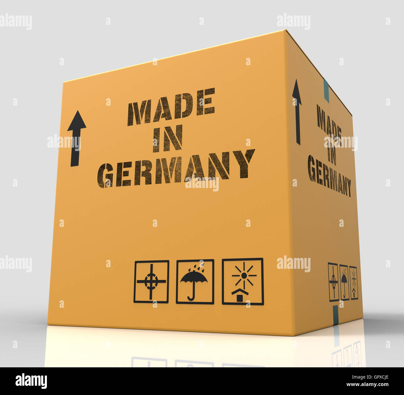 Realizzata in Germania che indica il commercio di importazione di merci e rendering 3D Foto Stock