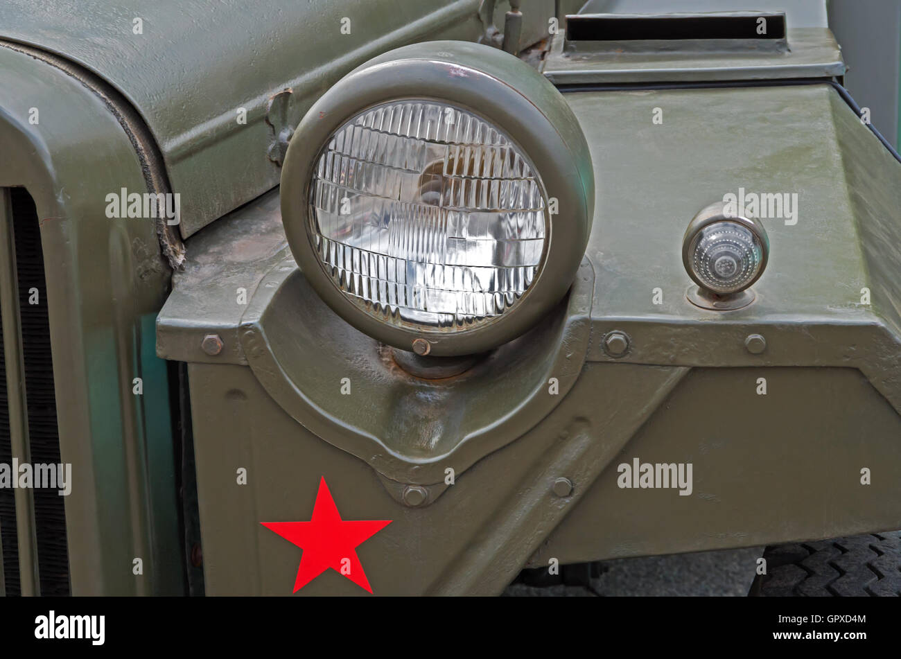 Fari anteriori di un retrò veicolo militare durante la II Guerra Mondiale Foto Stock