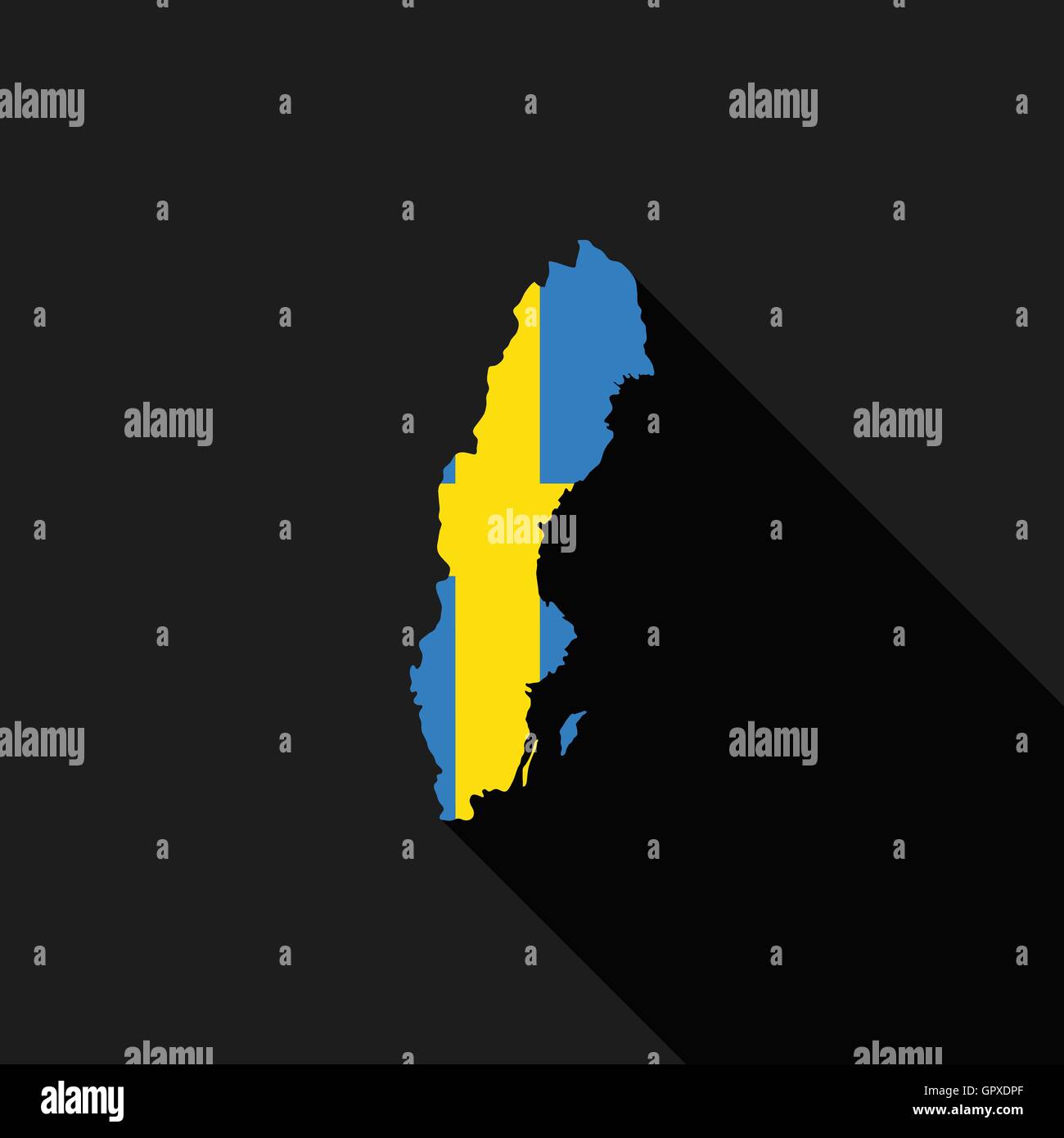 Bandiera della Svezia mappa design piatto, icona simbolo isolato, lunga ombra, illustrazione vettoriale Illustrazione Vettoriale