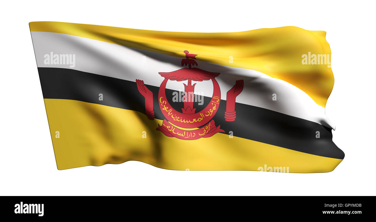 3D rendering della nazione di Brunei bandiera sventola Foto Stock