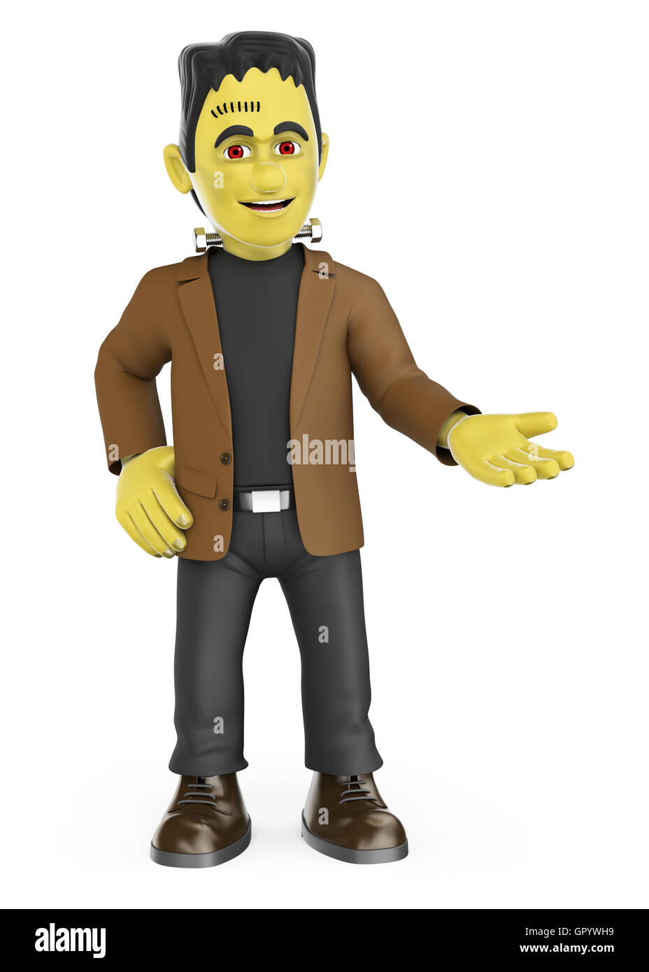 3d persone halloween illustrazione. Funny monster rivolto da parte. Lo spazio vuoto. Isolato sullo sfondo bianco. Foto Stock