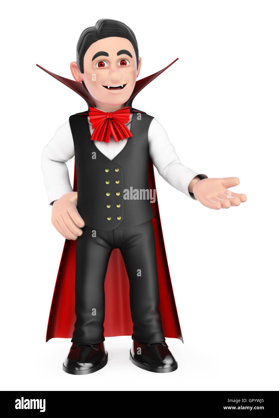 illustrazione 3d halloween people. Buffo mostro. Vampiro che punta da parte. Spazio vuoto Foto Stock
