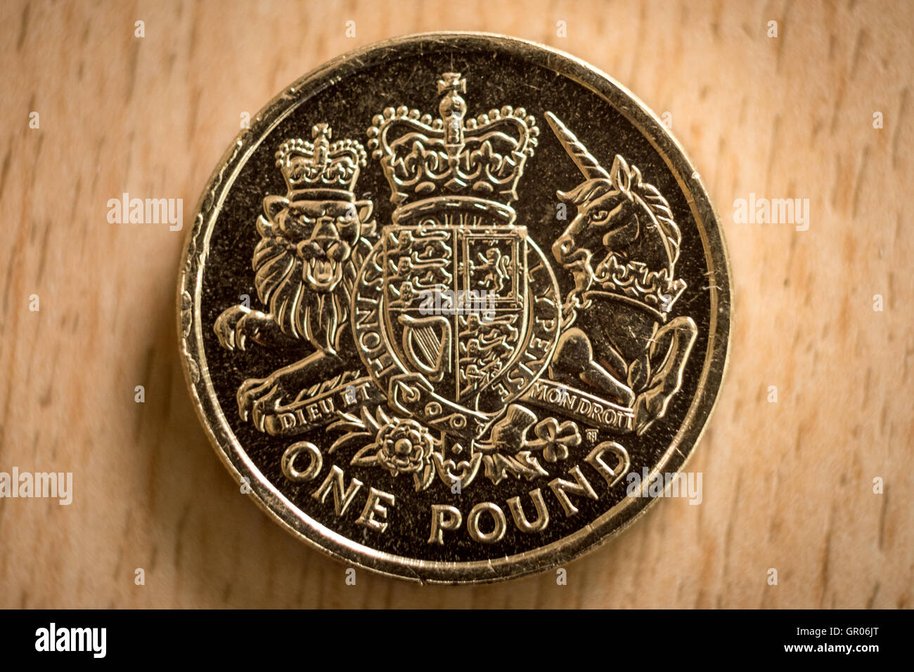 Un 2013 British una libbra di moneta, con l'emblema floreale di Inghilterra, progettato da Tiomthy Noad. Foto Stock