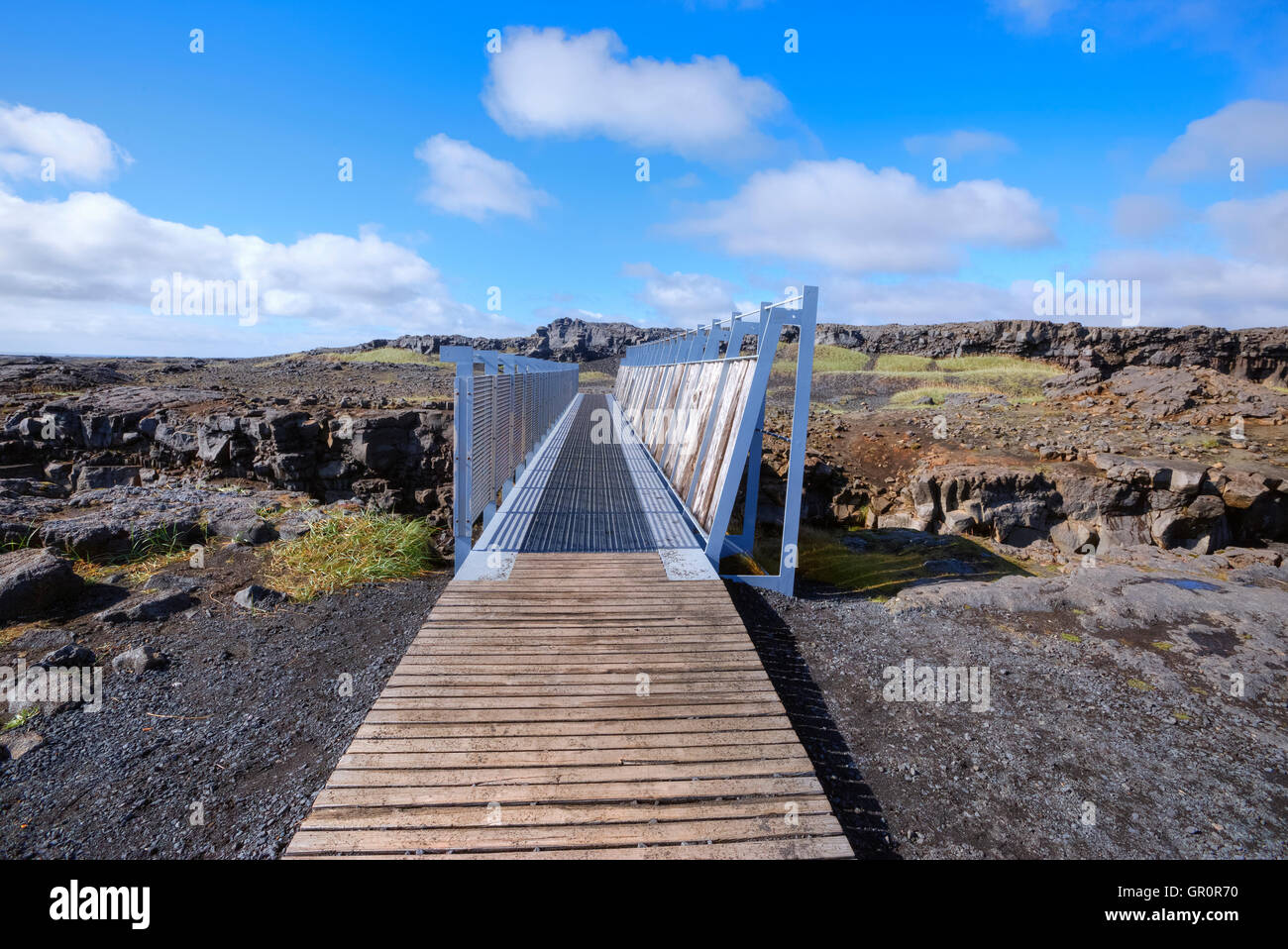 Leif il fortunato del ponte, ponte gettato tra i continenti, Reykjanes, Islanda Foto Stock