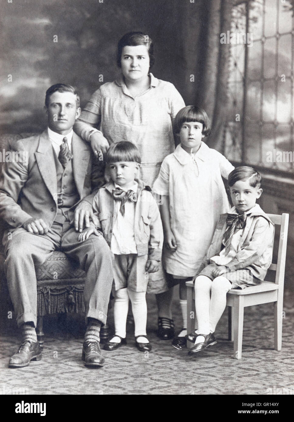 Vintage Famiglia immigrata italiana Foto, Ritratto in bianco e nero degli anni '20, USA Foto Stock
