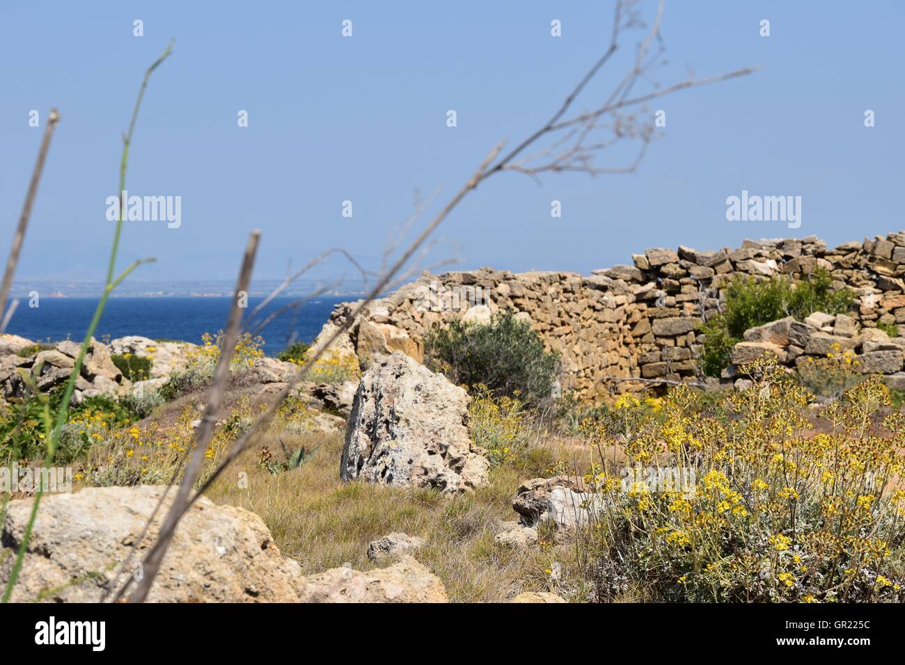 Rurali paesaggio deserto vicino al mare Favignana, Sicilia, Italia Foto Stock