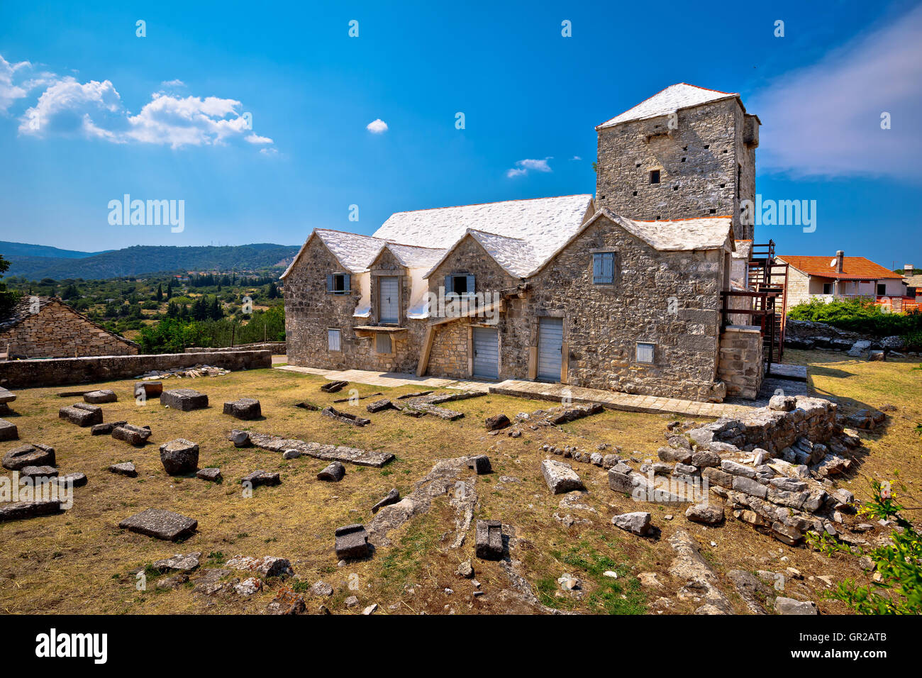 Etno villaggio di Skrip monumenti in pietra, Isola di Brac, Croazia Foto Stock