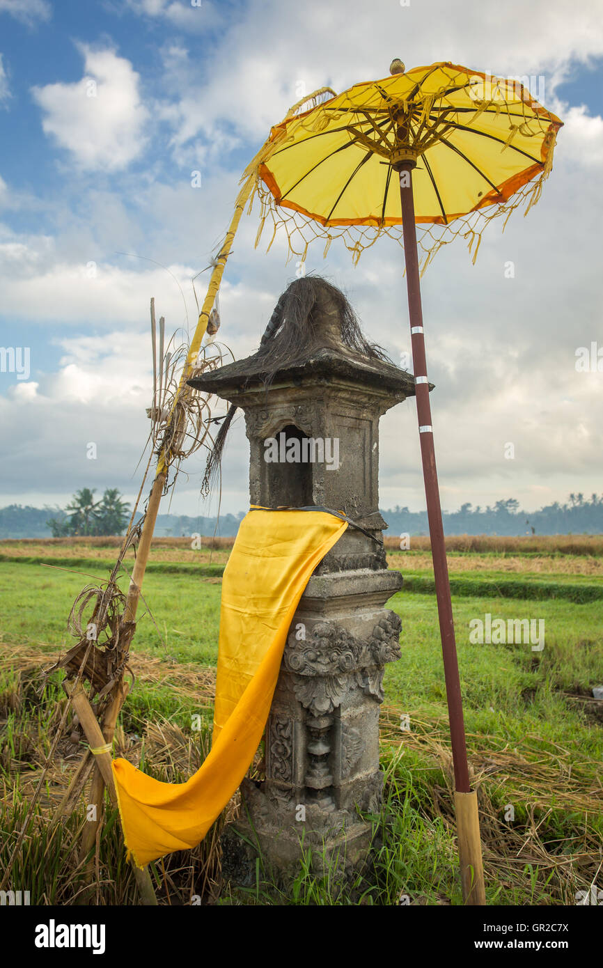 Tradizionale Casa Balinese di spiriti sul campo di riso, Bali, Indonesia Foto Stock