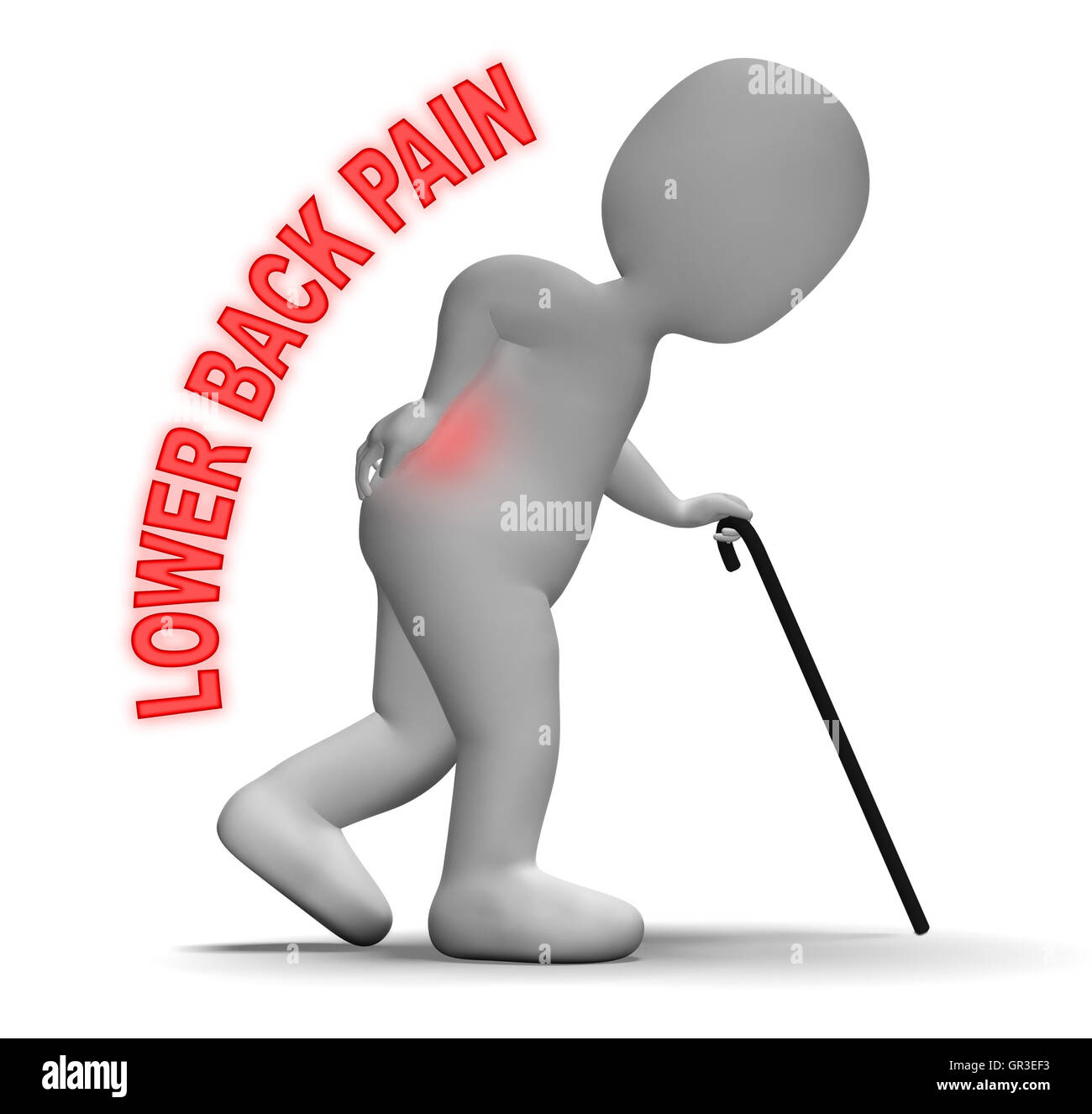 I dolori alla parte inferiore della schiena significato la colonna vertebrale e frementi Rendering 3D Foto Stock