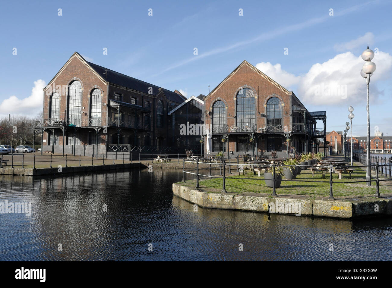 Il pub Wharf nella baia di Cardiff, Galles, ora demolito, Waterside Foto Stock