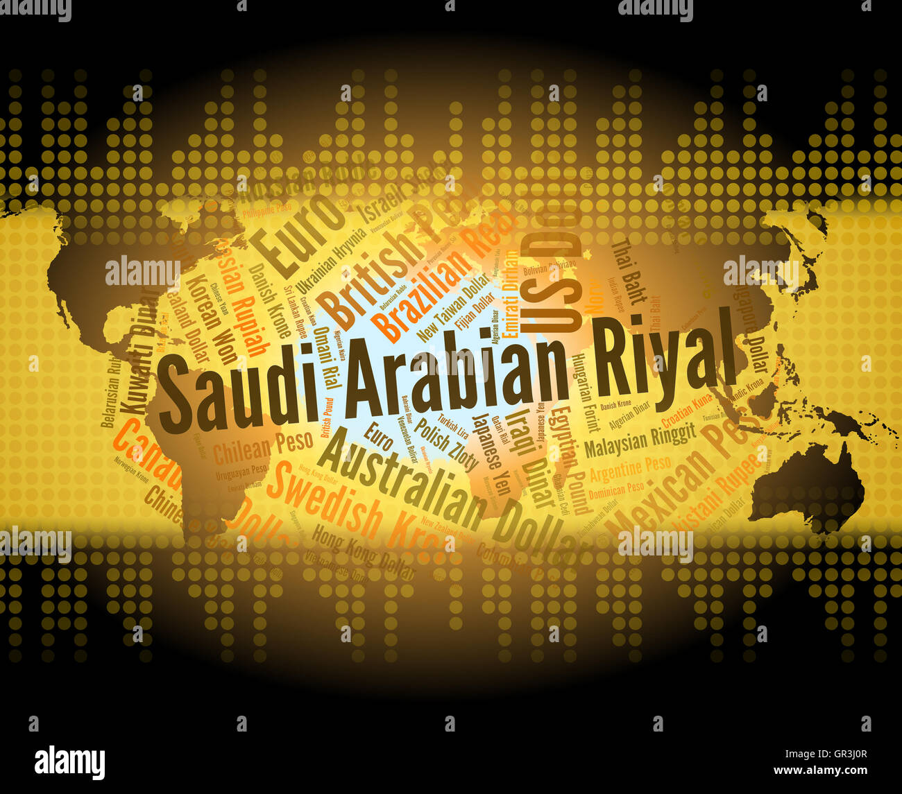 Saudi Arabian Riyal indicando Forex Trading e parole Foto Stock