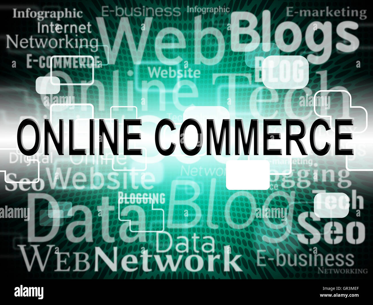 Commercio online che mostra il sito Web e la rete Foto Stock