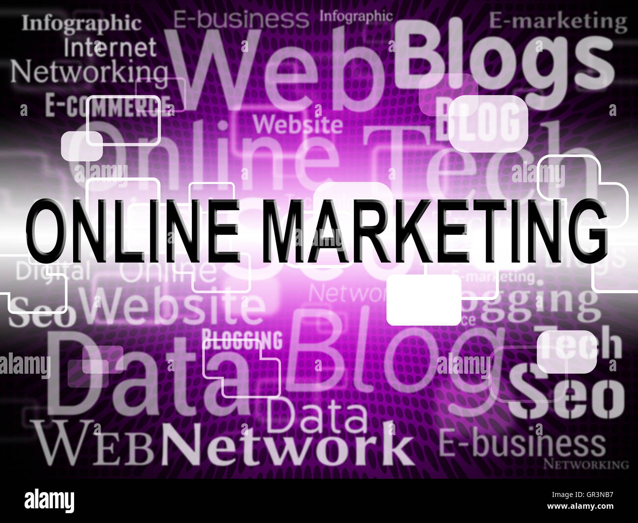 Online Marketing indicando le liste di posta elettronica e le vendite Foto Stock