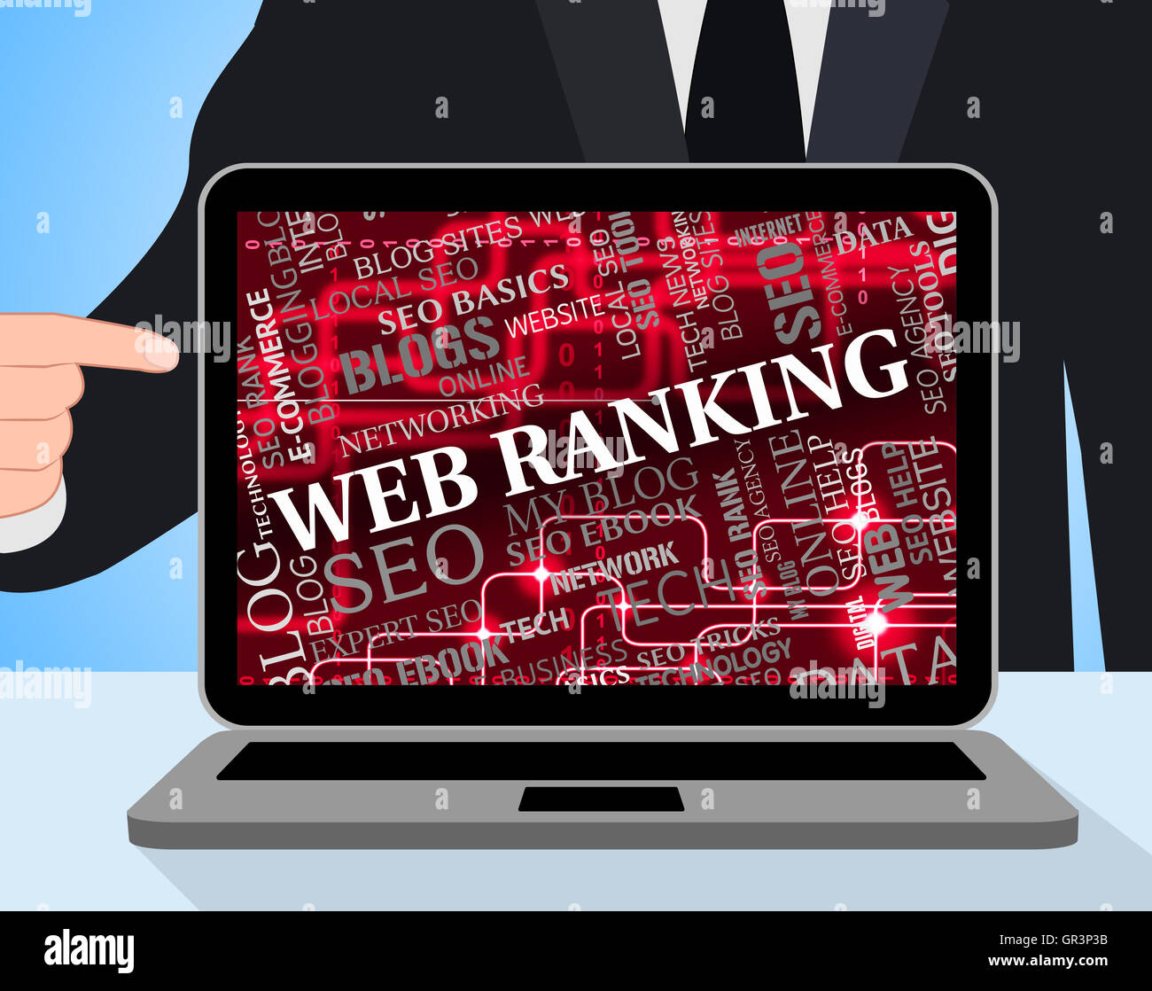 Web Ranking che mostra il motore di ricerca e marketing Foto Stock