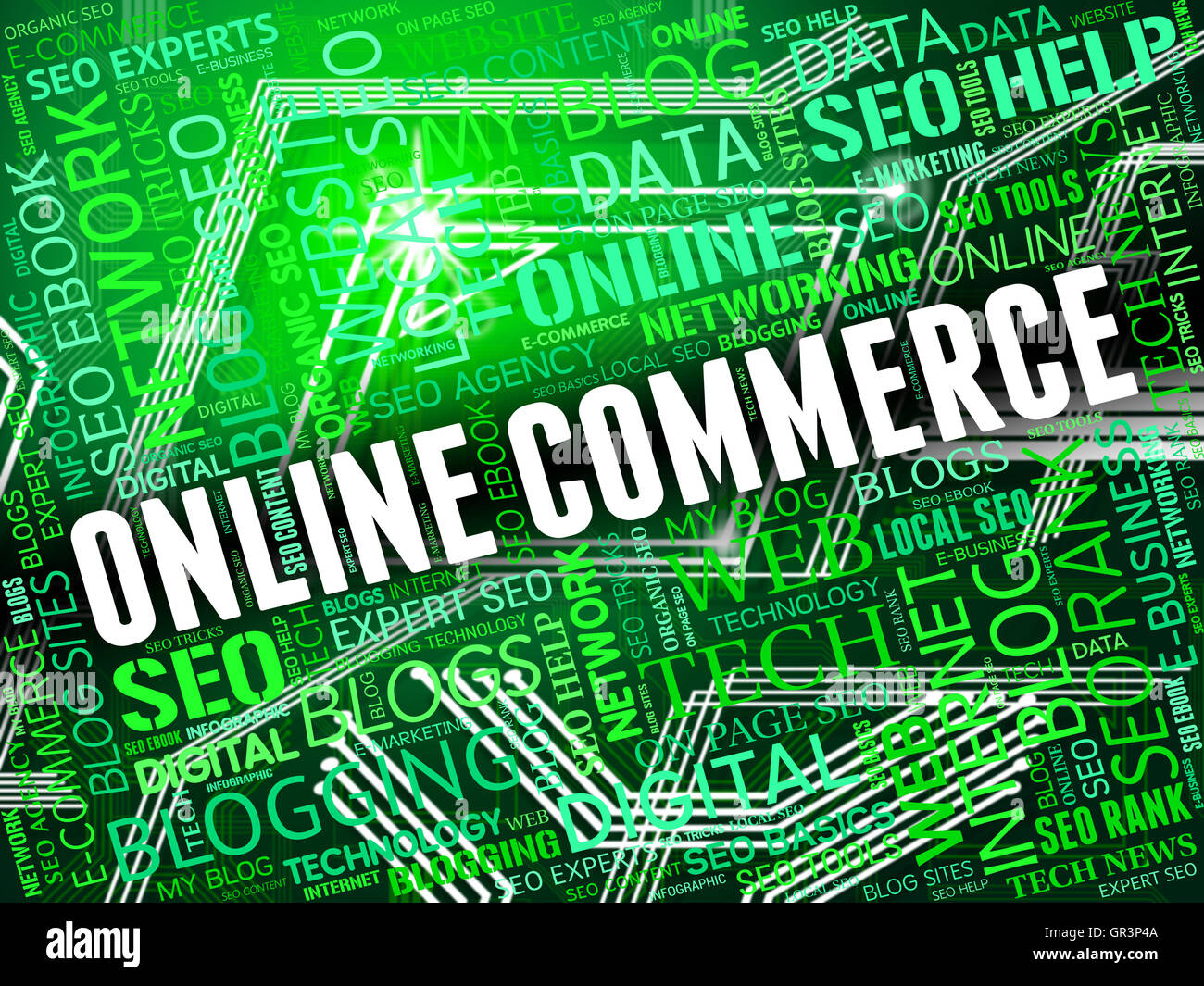 Commercio online che mostra il sito Web e Net Foto Stock